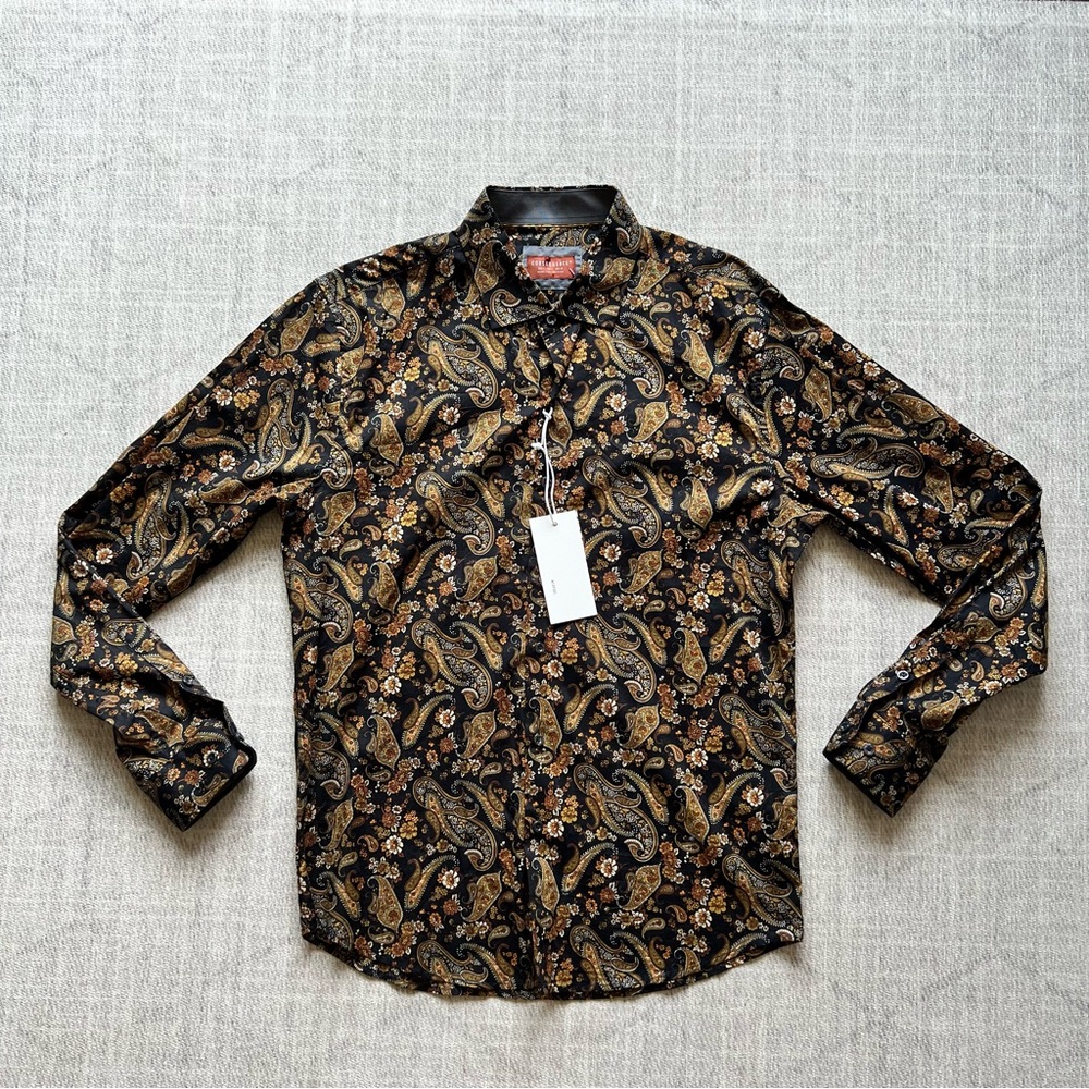 Elegant Paisley Button Down Shirt - Black and Brown